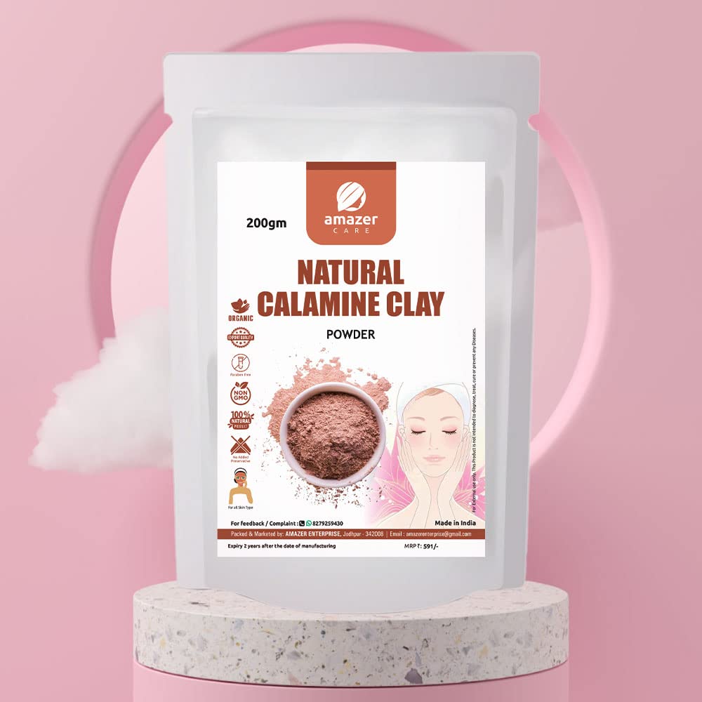 AmazerCare Natural Calamine Clay Powder for Skin Care & Face Pack | Exfoliating, Detoxifying, Soothing and calming