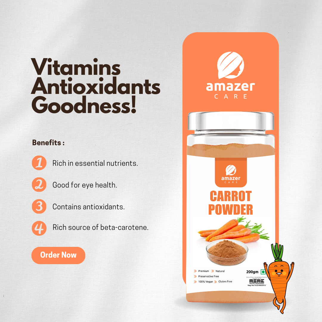 AmazerCare Beetroot + Carrot + Amla Powder (Dehydrated, 200gm each) - Great Immune Booster Combo, Pure & Natural For Eating & Drink, Jar Packing, Superfood, Full of Nutrients